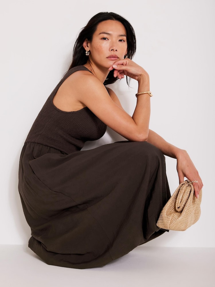 Mint Velvet Brown Bubble Hem Midi Dress - Image 2 of 8