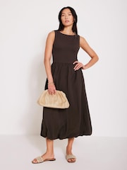 Mint Velvet Brown Bubble Hem Midi Dress - Image 6 of 8