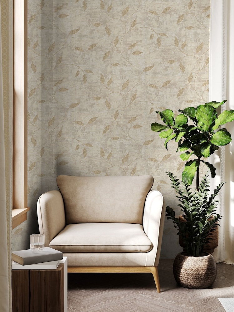 Graham & Brown Cream Boutique Ornamental Leaf Heavy Weight Vinyl 10M Wallpaper - Image 1 of 3