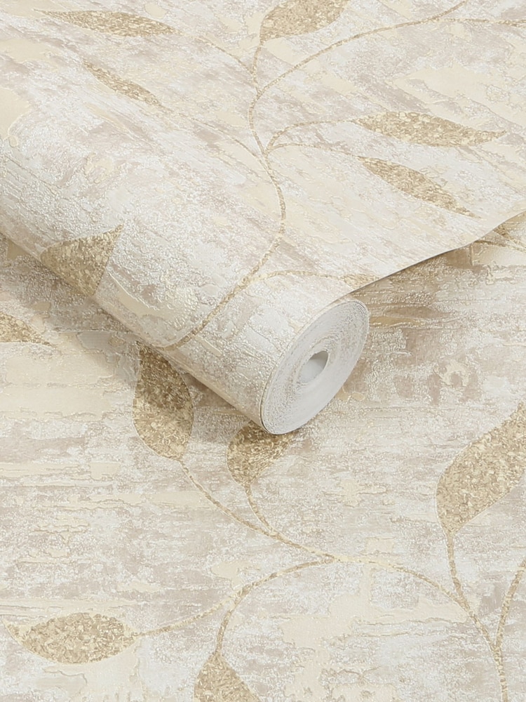Graham & Brown Cream Boutique Ornamental Leaf Heavy Weight Vinyl 10M Wallpaper - Image 2 of 3