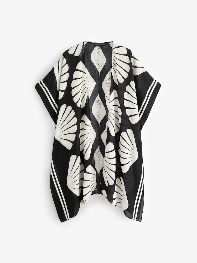 Live Unlimited Black Curve Shell Print Longline Kimono - Image 1 of 1