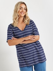 Yours Curve Stripe V-Neck T-Shirt - Image 1 of 5
