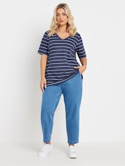 Yours Curve Stripe V-Neck T-Shirt - Image 2 of 5