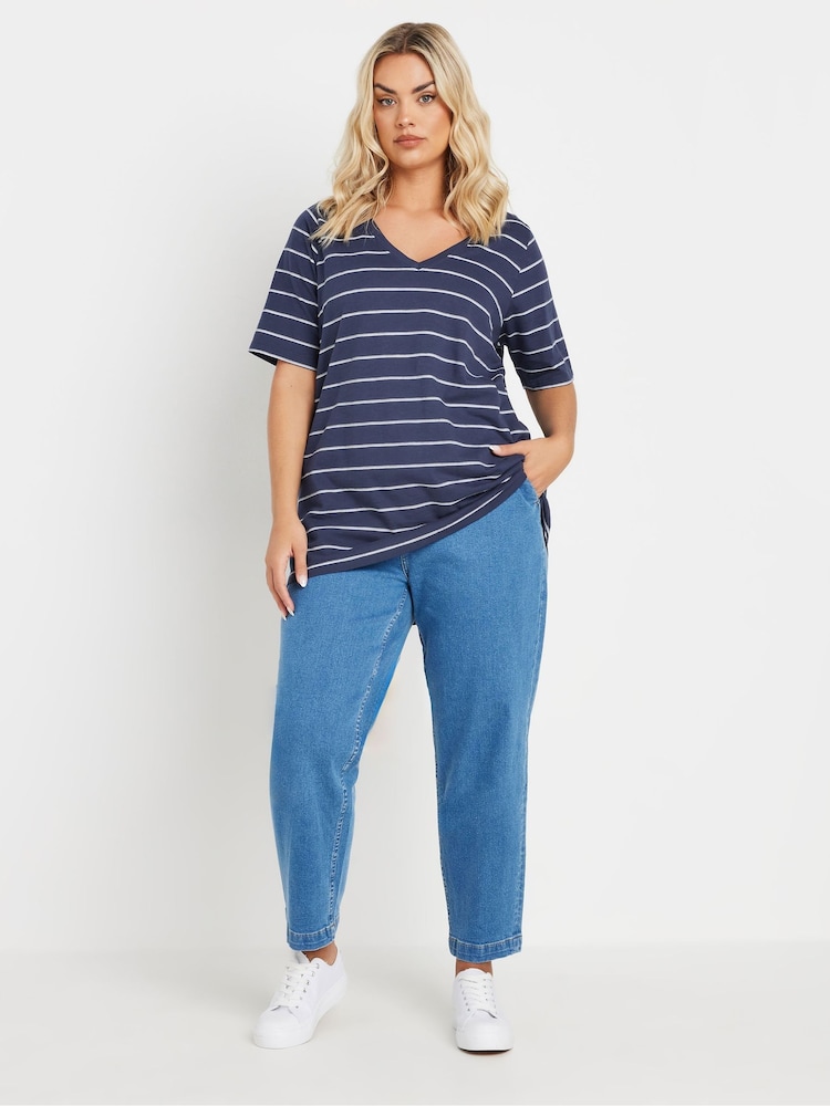 Yours Curve Stripe V-Neck T-Shirt - Image 2 of 5