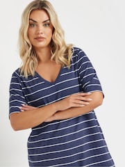 Yours Curve Stripe V-Neck T-Shirt - Image 4 of 5