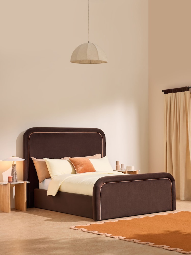 MADE.COM Velvet Dark Truffle Brown Etta Ottoman Storage Bed - Image 1 of 9