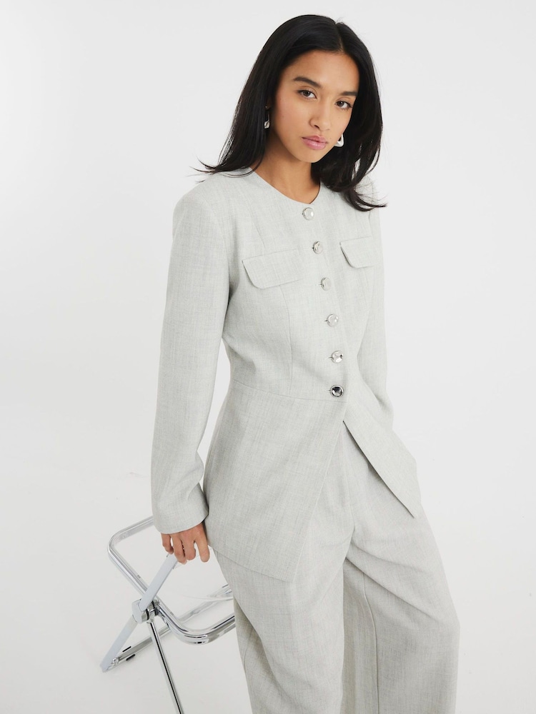 River Island Grey Petite Military Jacket - Image 1 of 5 River Island Grey Petite Military Jacket - Image 1 of 5