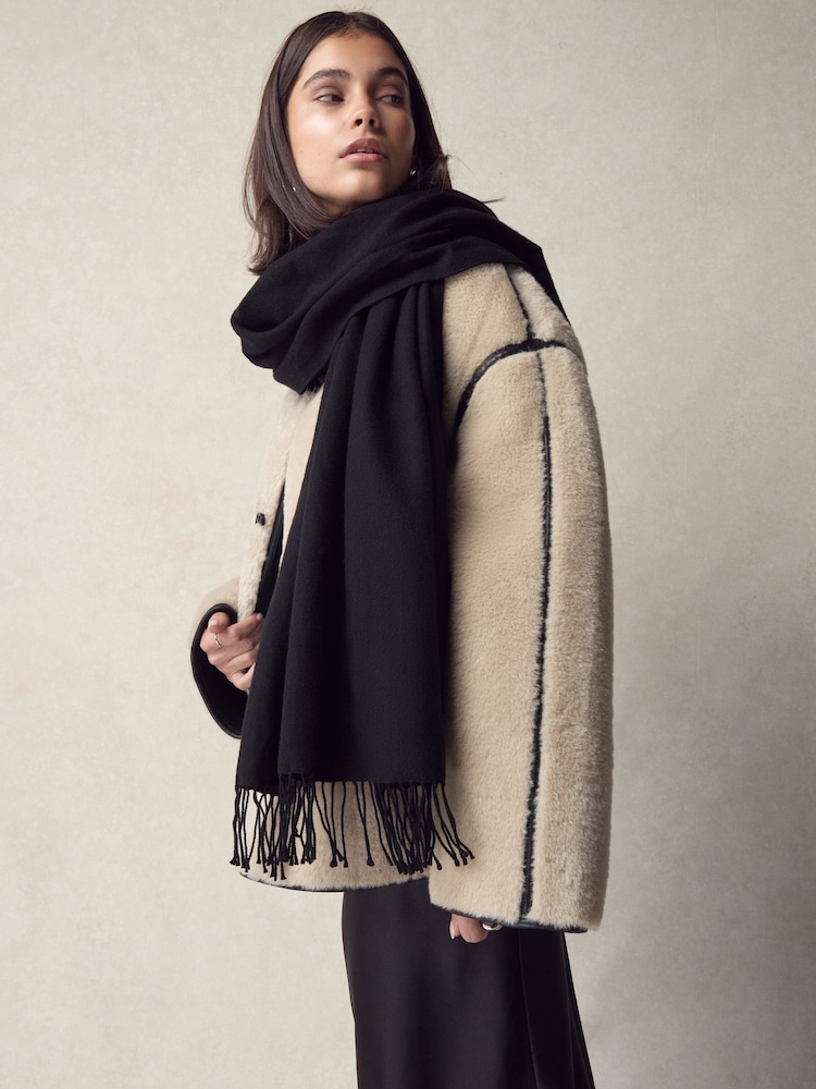 Black Premium Made in Italy Twill Midweight Shawl Scarf - Image 1 of 3 Black Premium Made in Italy Twill Midweight Shawl Scarf - Image 1 of 3