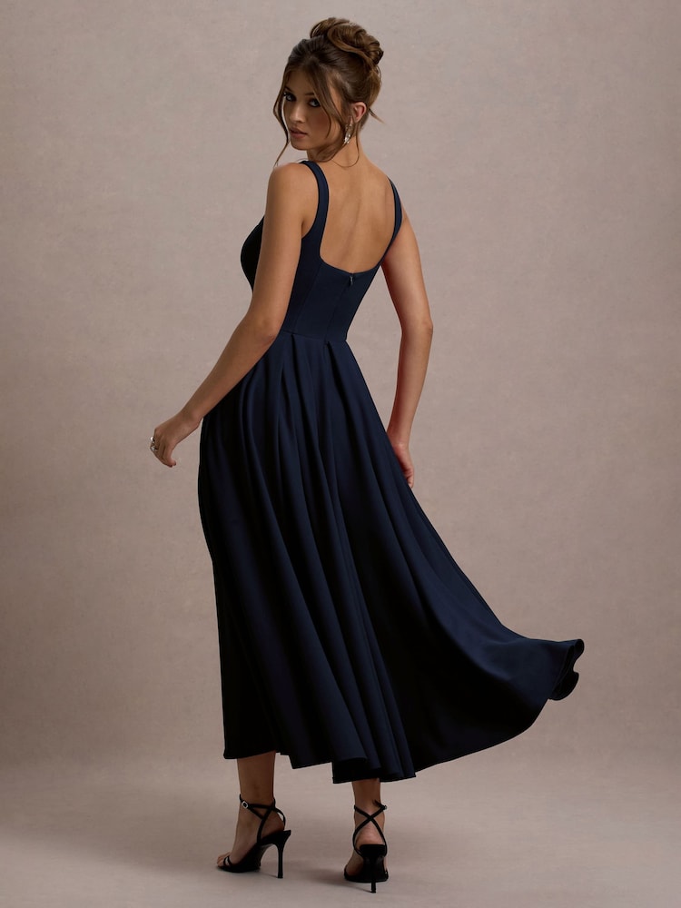 Club L London Blue Parina Strappy Volume Hem Midi Dress - Image 2 of 4
