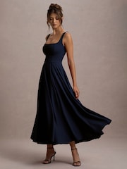 Club L London Blue Parina Strappy Volume Hem Midi Dress - Image 3 of 4