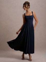 Club L London Blue Parina Strappy Volume Hem Midi Dress - Image 4 of 4