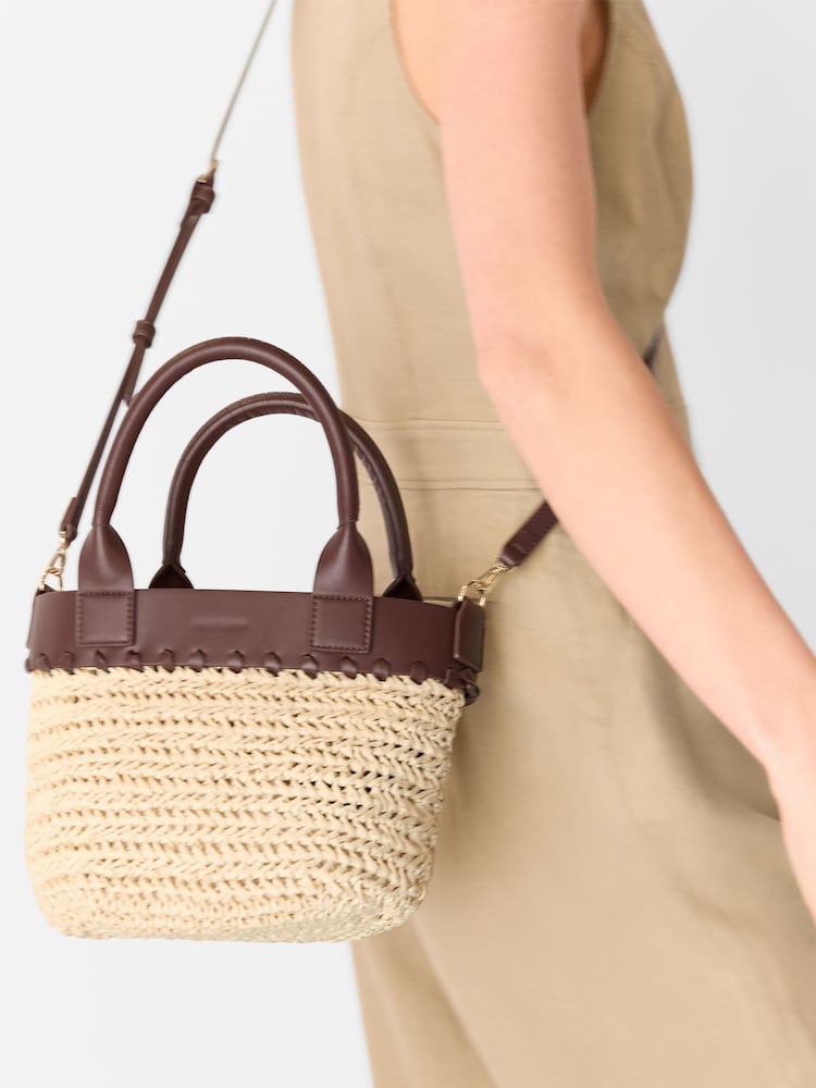 Whistles Nude May Collar Straw Cross-Body Bag - Image 5 of 5