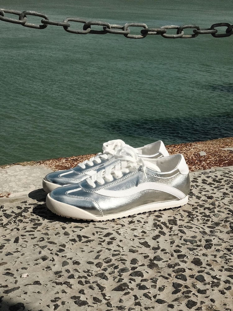 Linzi Silver Flash Slim Lace Up Trainers - Image 1 of 6 Linzi Silver Flash Slim Lace Up Trainers - Image 1 of 6