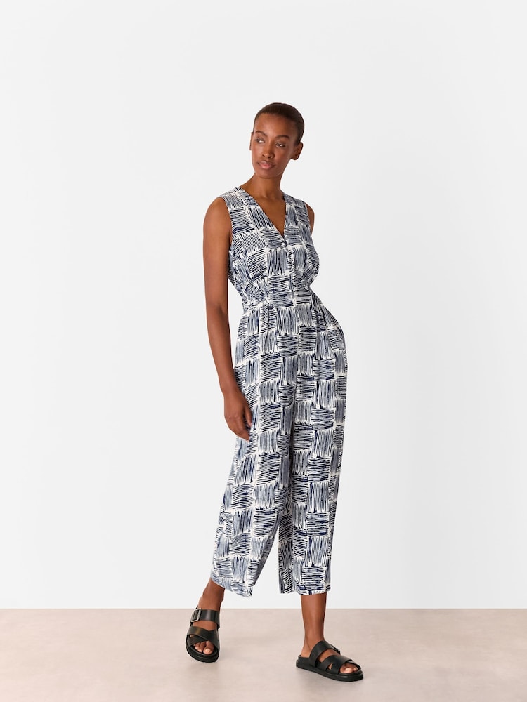 Whistles Blue Hatch Squares Jumpsuit - Image 1 of 5
