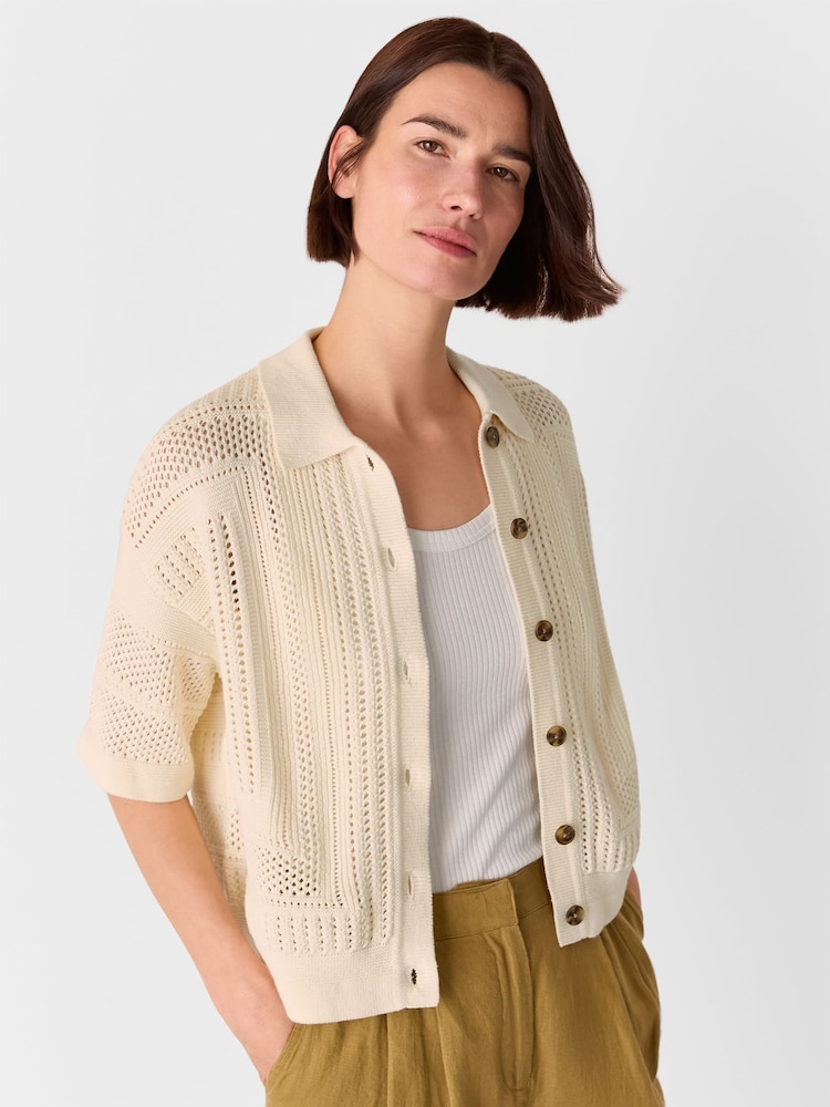 Whistles White Crochet Knitted Shirt - Image 1 of 5