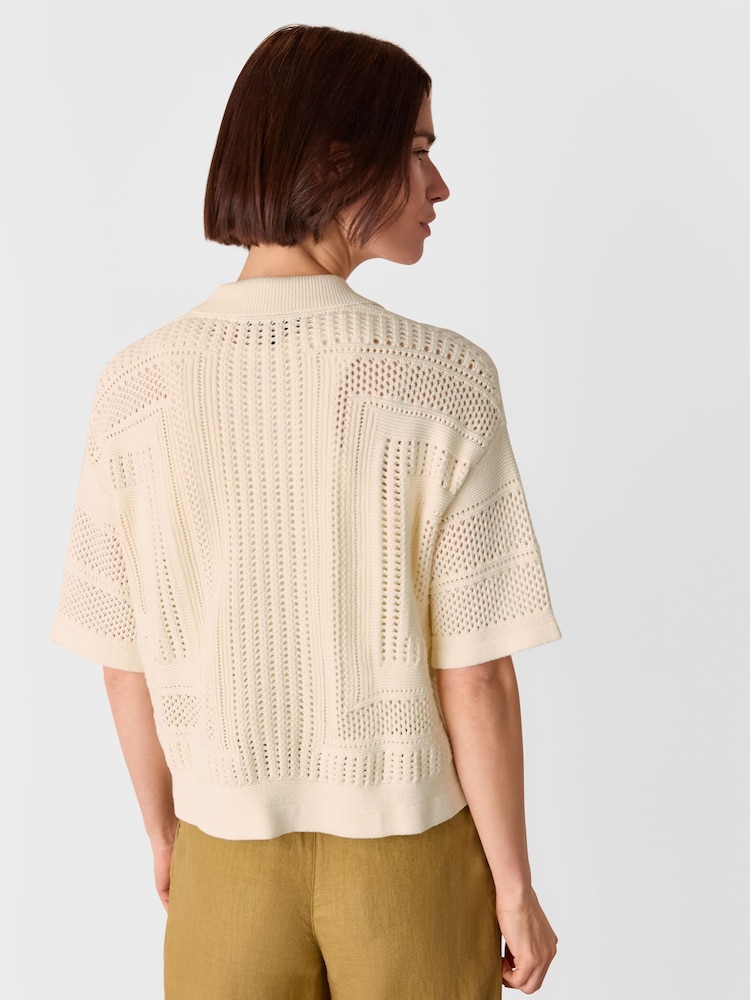 Whistles White Crochet Knitted Shirt - Image 2 of 5