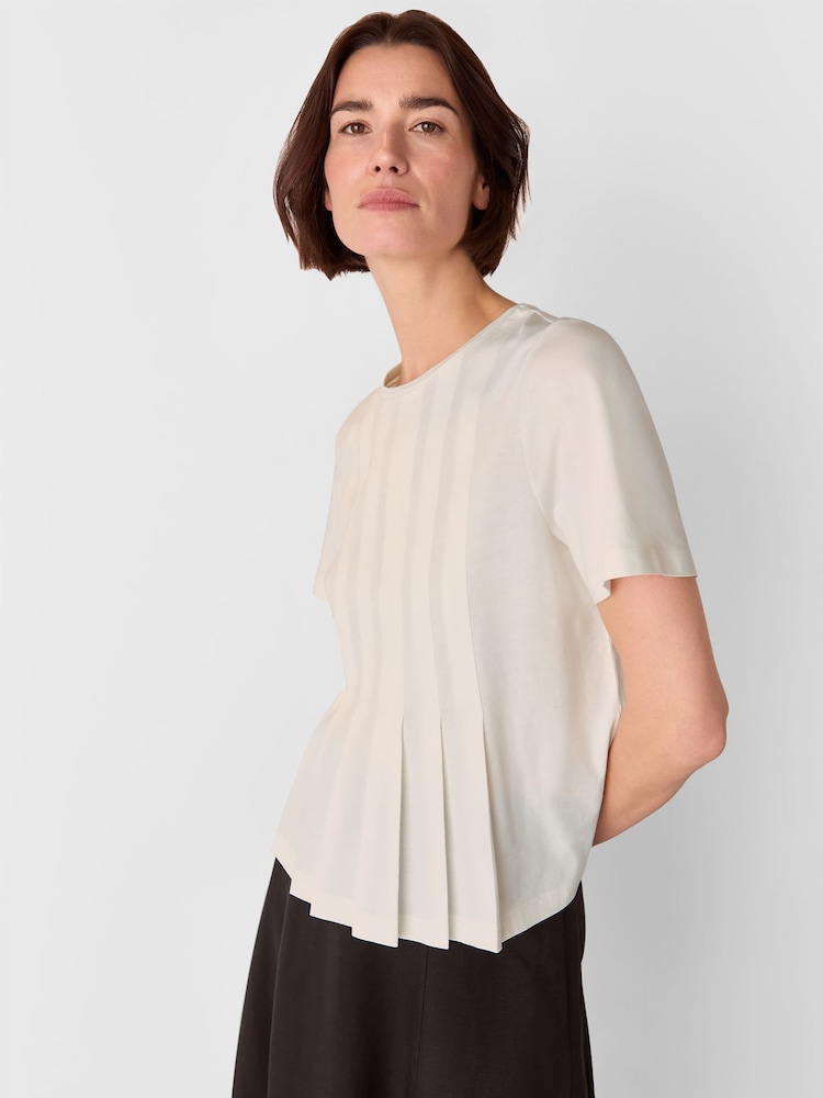 Whistles White Pleat Detail T-Shirt - Image 1 of 5 Whistles White Pleat Detail T-Shirt - Image 1 of 5