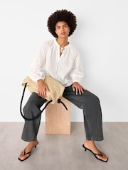 Whistles White Broderie V-Neck Blouse - Image 3 of 4