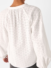 Whistles White Broderie V-Neck Blouse - Image 4 of 4
