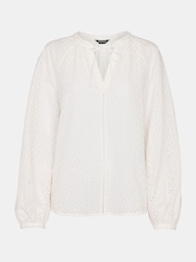 Whistles White Broderie V-Neck Blouse - Image 5 of 5