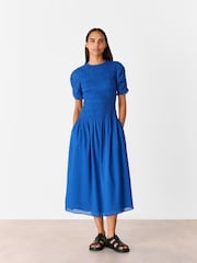 Whistles Blue Avery Smocked Dress - Image 1 of 5