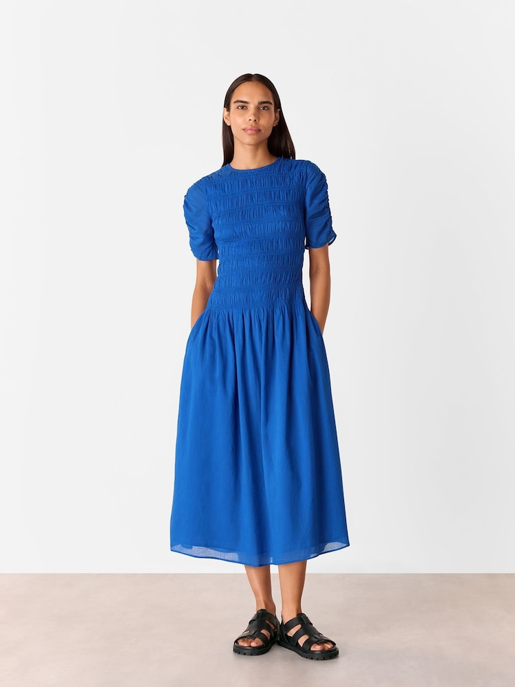 Whistles Blue Avery Smocked Dress - Image 1 of 5