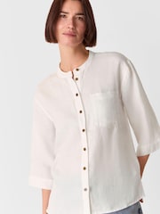 Whistles White Linen Grandad Collar 100% Linen Shirt - Image 1 of 5