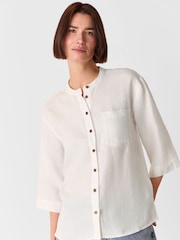 Whistles White Linen Grandad Collar 100% Linen Shirt - Image 2 of 5