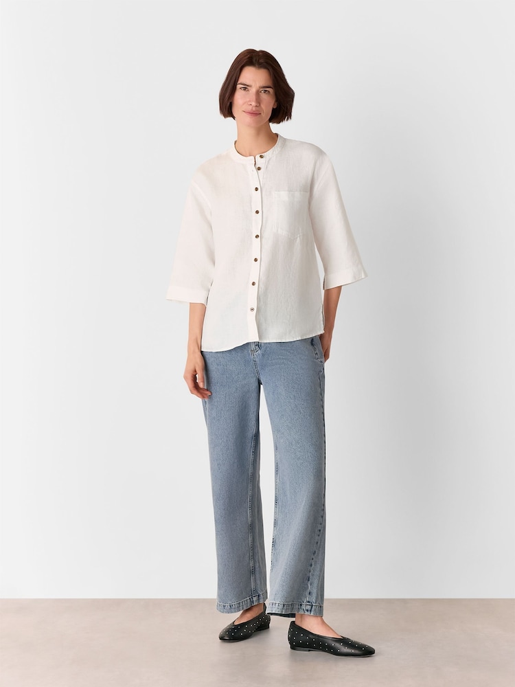 Whistles White Linen Grandad Collar 100% Linen Shirt - Image 5 of 5