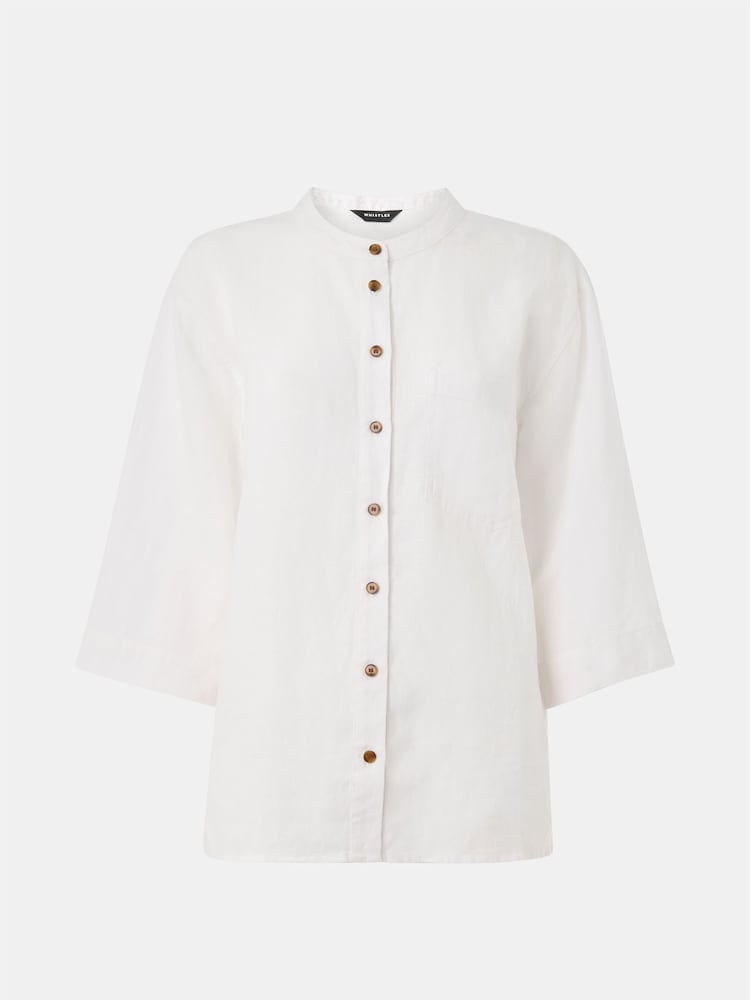 Branco - Camisa Whistles Linen Grandad Collar 100% Linen - Imagem 5 de 5