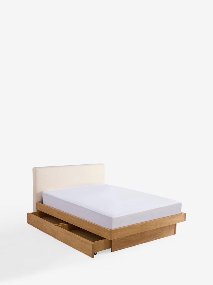 MADE.COM Woven Slub Plain Natural Stone Meiko Upholstered Platform Bed With Drawers - Image 4 of 4