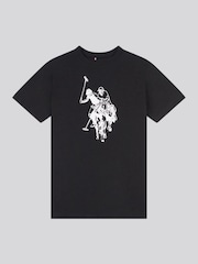 U.S. Polo Assn Black Boys Double Horsemen Graphic Print 100% Cotton T-Shirt - Image 1 of 1