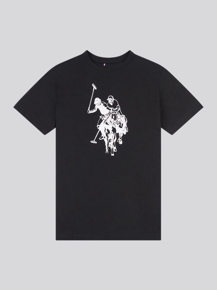 U.S. Polo Assn Black Boys Double Horsemen Graphic Print 100% Cotton T-Shirt - Image 1 of 1