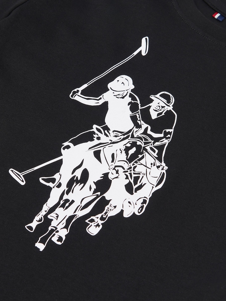 U.S. Polo Assn Black Boys Double Horsemen Graphic Print 100% Cotton T-Shirt - Image 3 of 3