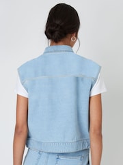 Threadbare Blue 100% Cotton Sleeveless Boxy Denim Jacket Vest - Image 2 of 4