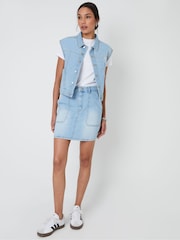 Threadbare Blue 100% Cotton Sleeveless Boxy Denim Jacket Vest - Image 3 of 4