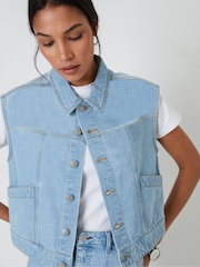 Threadbare Blue 100% Cotton Sleeveless Boxy Denim Jacket Vest - Image 4 of 4