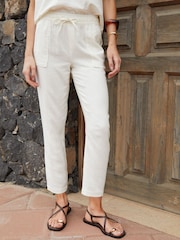 Threadbare White Regular Fit Linen Blend Tapered Trousers - Image 1 of 4