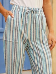 Threadbare Coral Blue Regular Fit Linen Blend Tapered Trousers - Image 4 of 4