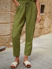 Threadbare Green Regular Fit Linen Blend Tapered Trousers - Image 1 of 4