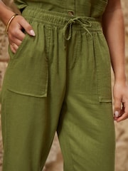 Threadbare Green Regular Fit Linen Blend Tapered Trousers - Image 2 of 4