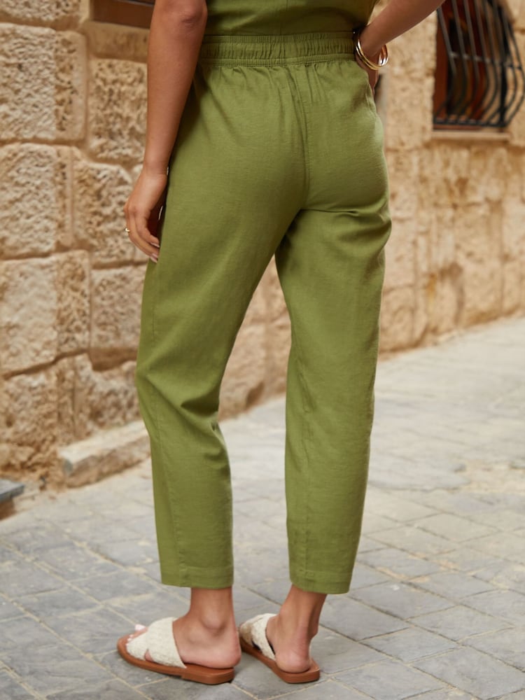 Threadbare Green Regular Fit Linen Blend Tapered Trousers - Image 3 of 4