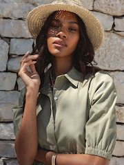 Threadbare Green 100% Cotton Short Sleeve Collared Broderie Maxi Shirt Dress - Image 2 of 4