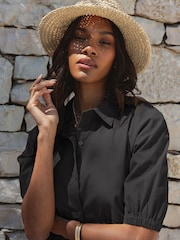Threadbare Black 100% Cotton Button Down Collared Tiered Maxi Shirt Dress - Image 2 of 3