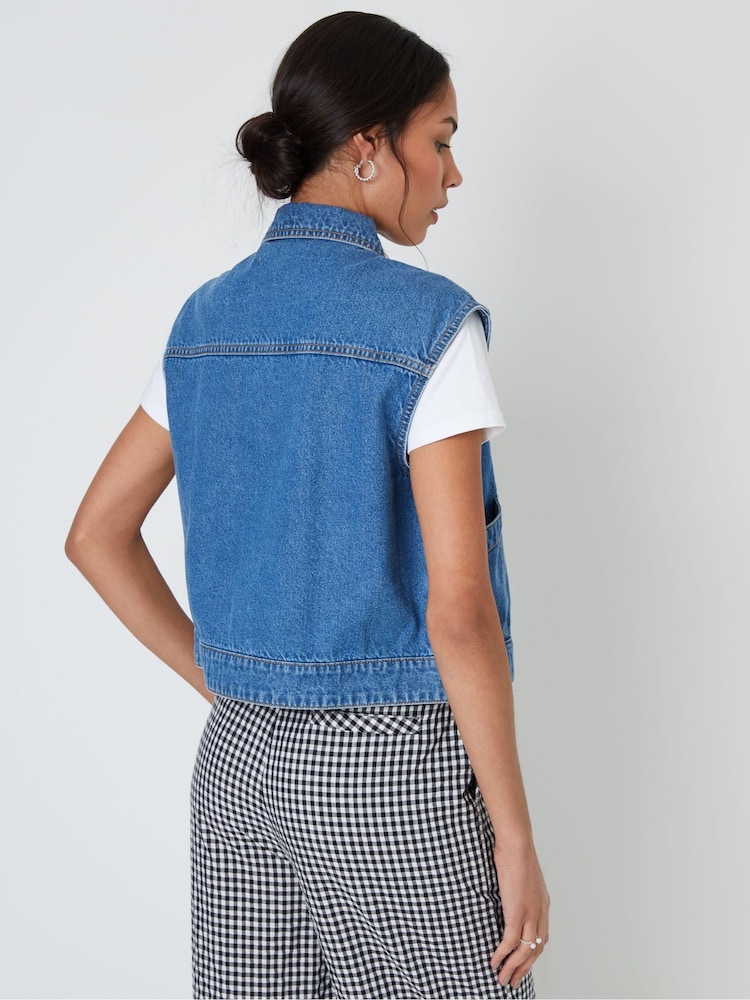 Threadbare Light Blue 100% Cotton Sleeveless Boxy Denim Jacket Vest - Image 2 of 4
