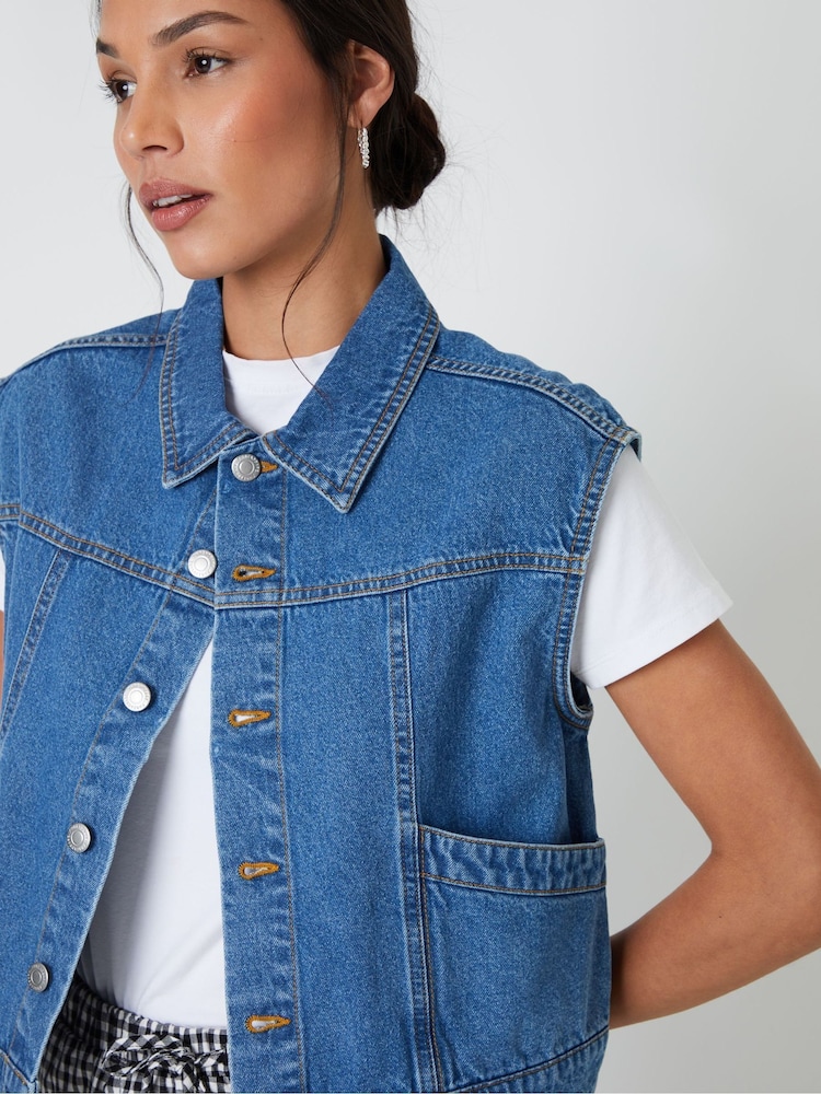 Threadbare Light Blue 100% Cotton Sleeveless Boxy Denim Jacket Vest - Image 4 of 4
