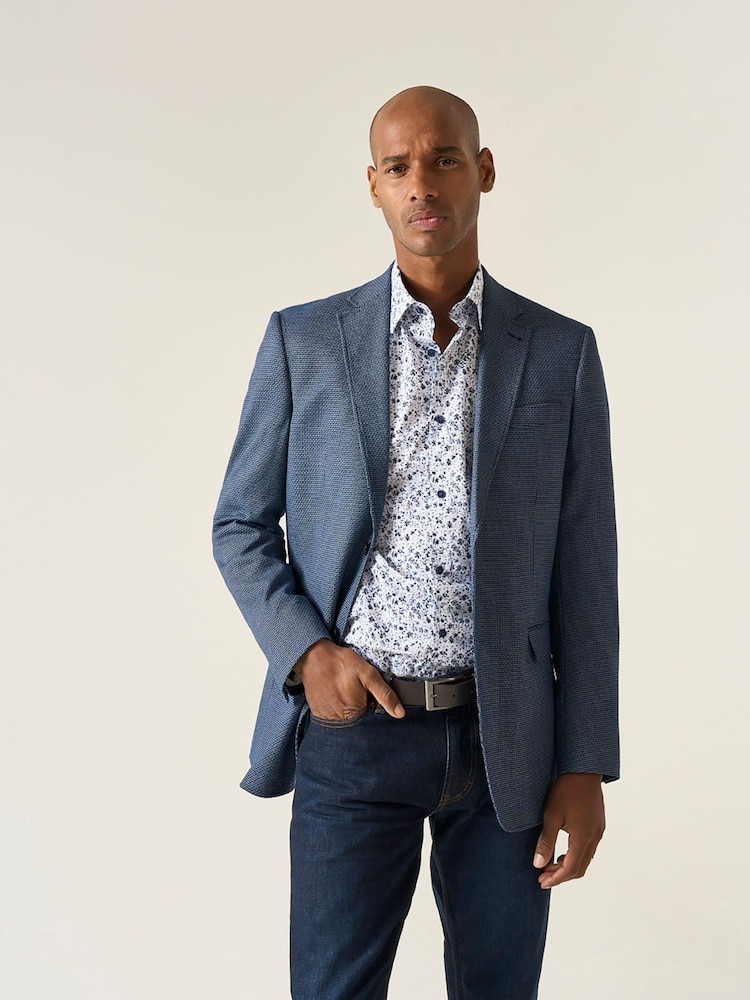 Skopes Blue Tailored Fit Doug Check Blazer Jacket - Image 1 of 7