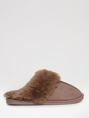 Threadbare Brown Faux Fur Lined Mule Slippers - Image 1 of 4