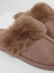 Threadbare Brown Faux Fur Lined Mule Slippers - Image 3 of 4