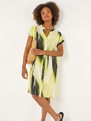 Roman Yellow Abstract Printed 100% Linen Shift Dress - Image 1 of 5